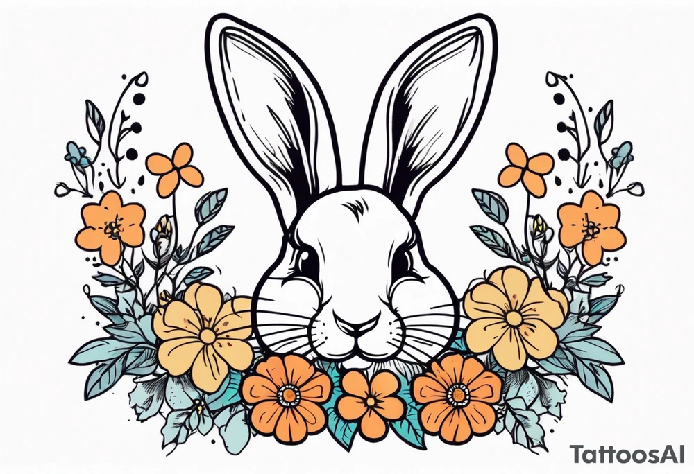 bunny head with flowers around it tattoo idea