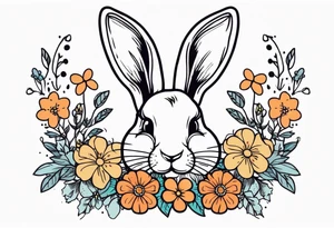 bunny head with flowers around it tattoo idea