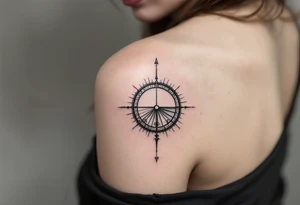 a half circle sundial mimicking the shape of the shoulder tattoo idea