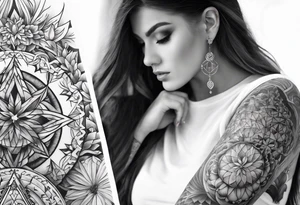 sleeve tattoo - four cardinal virtues of stoicism with a focus on sacred geometry tattoo idea