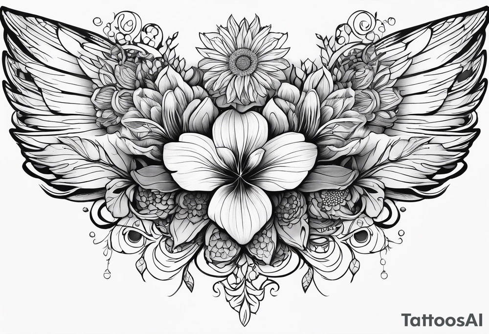 wing, flower, tattoo idea