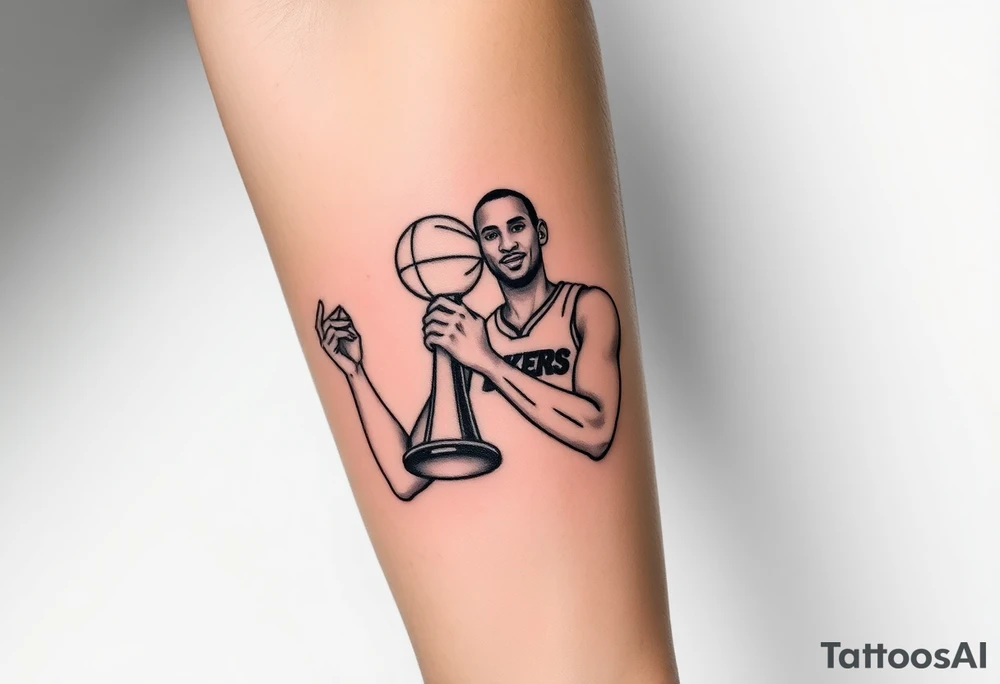 Kobe Bryant holding trophy outline stencil tattoo idea