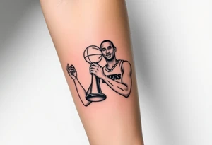 Kobe Bryant holding trophy outline stencil tattoo idea