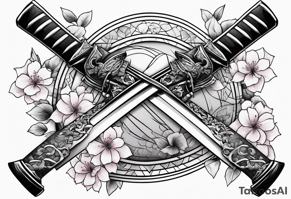 Katana with blossom surrounding it tattoo idea