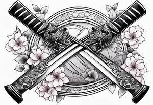 Katana with blossom surrounding it tattoo idea