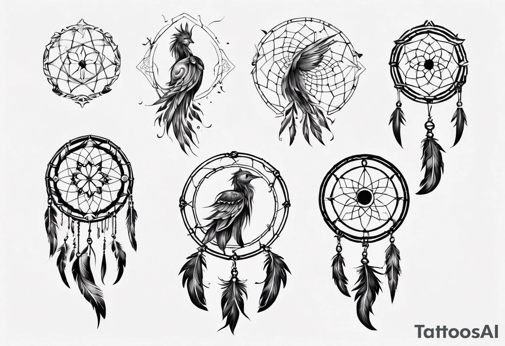 Fire Phoenix dream catcher tattoo idea