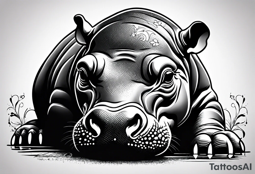Baby hippo with a stern face tattoo idea