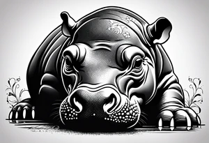 Baby hippo with a stern face tattoo idea
