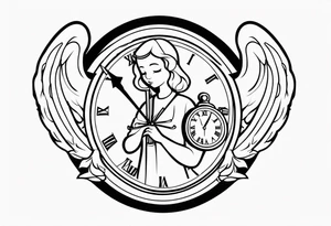 Cartoon angel holding a clock tattoo idea