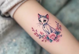 A delicate pastel tattoo of Marie from The Aristocats adds a touch of feline elegance with girly Disney vibes. tattoo idea