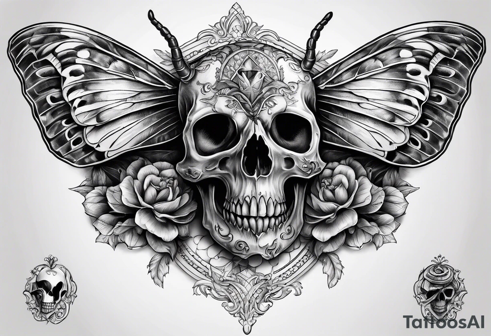 Death moth with rams skull tattoo idea