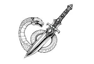 mystical snake coiled around an ancient dagger with jeweled hilt tattoo idea