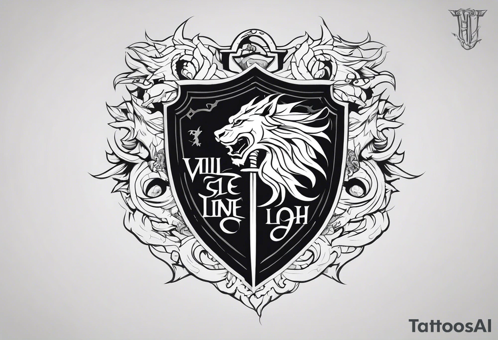 Valhalla sword shield dragon lion tattoo idea