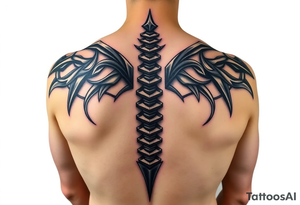 Spinal futuristic, full length, shoulders to lower back tattoo idea