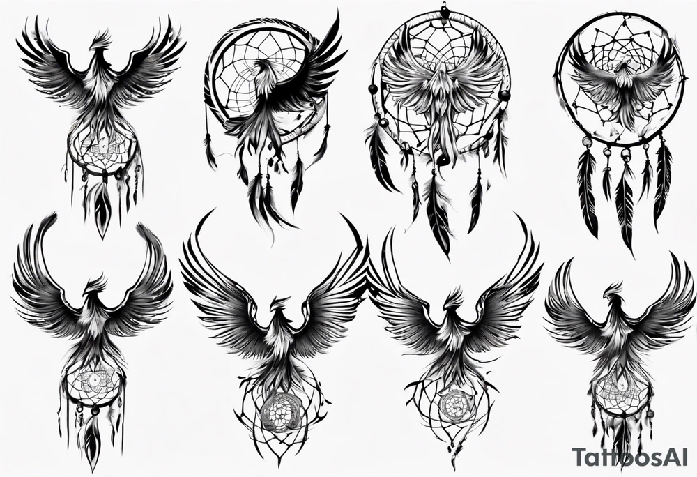 Phoenix flying firey dream catcher tattoo idea