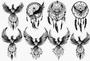 Phoenix flying firey dream catcher tattoo idea