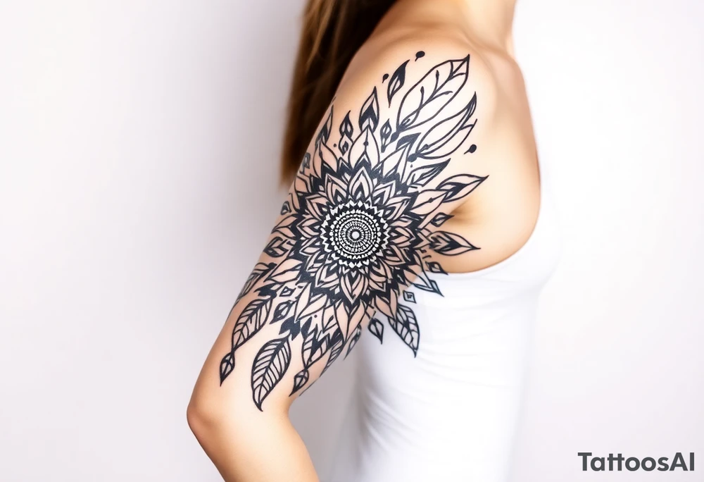 spiritual feather indian mandala shaman tattoo idea