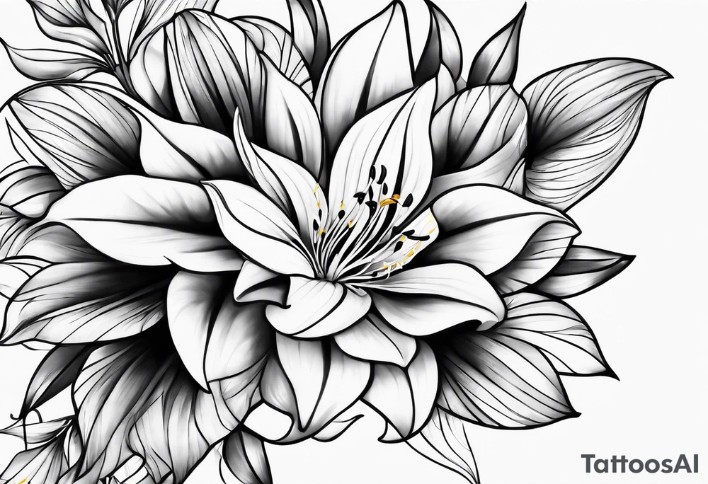 Geometric fire Lily sleeve tattoo idea