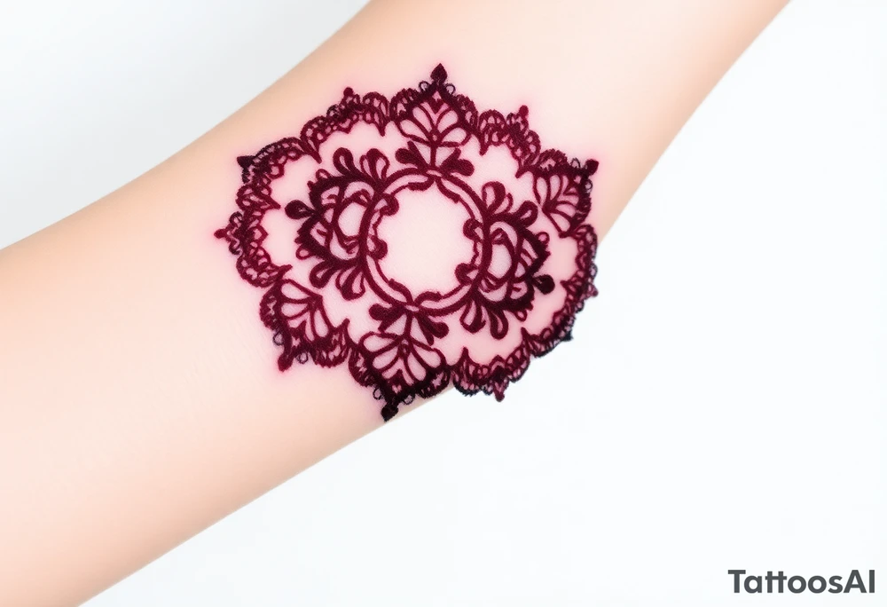 A deep burgundy lace bracelet, softly fading into a watercolor effect, symbolizing love and passion tattoo idea
