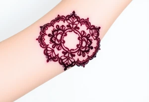 A deep burgundy lace bracelet, softly fading into a watercolor effect, symbolizing love and passion tattoo idea