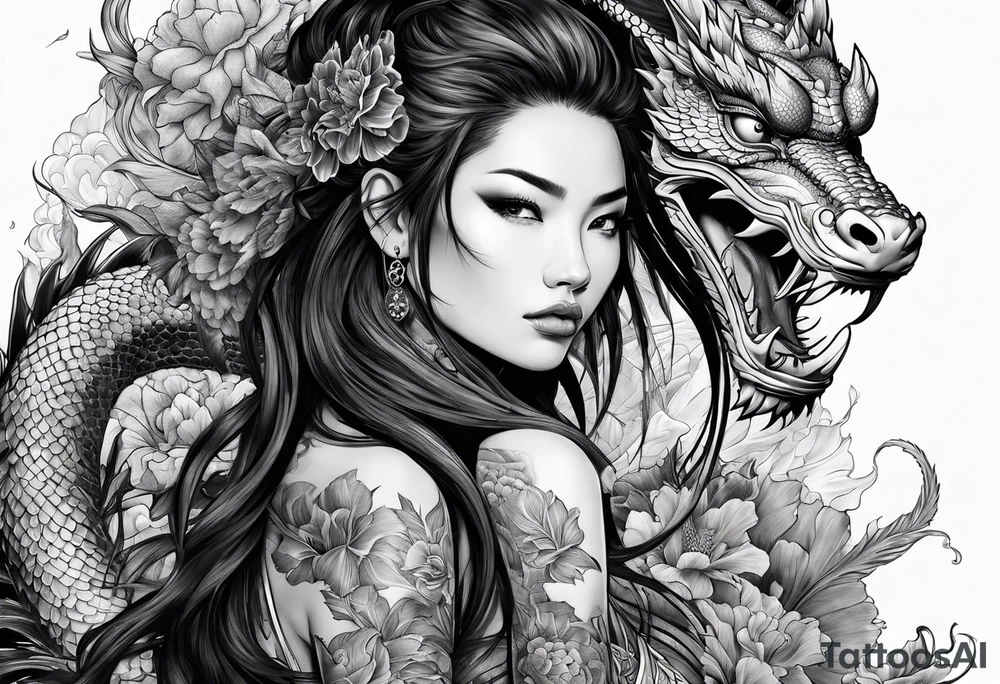 complete warrior nymph with dragon tattoo idea