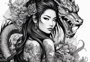 complete warrior nymph with dragon tattoo idea