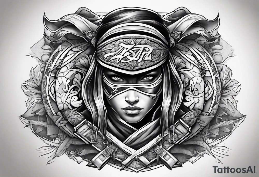 the letters A R in the middle of a ninja headband tattoo idea