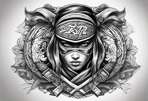 the letters A R in the middle of a ninja headband tattoo idea