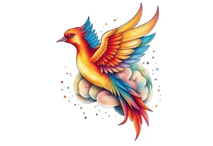 Colorful phoenix flying out of a realistic brain tattoo idea