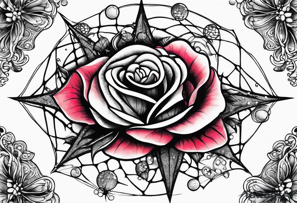Spider bubbles roses stars tattoo idea