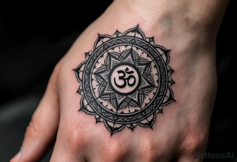 8 point wheel of Dharma with an ohm symbol in the middle tattoo idea