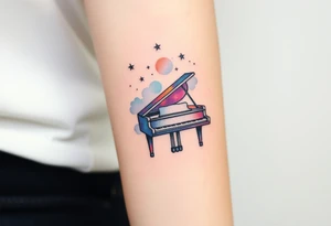Grand piano under stars tattoo idea