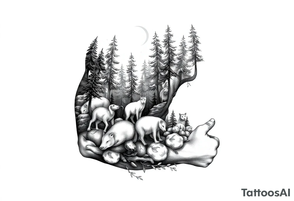 Forest with animals tattoo idea