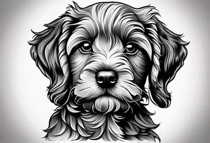 A cockapoo puppy’s head, facing straight and eyes soulful tattoo idea