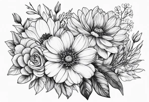 Bouquet of birth flowers tattoo idea