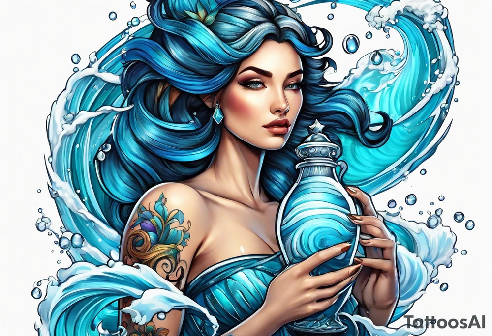 Aquarius, water bearer, person woman pouring water tattoo idea