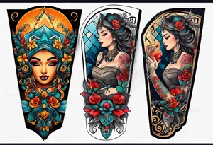 Traditional arm sleeve tattoo idea