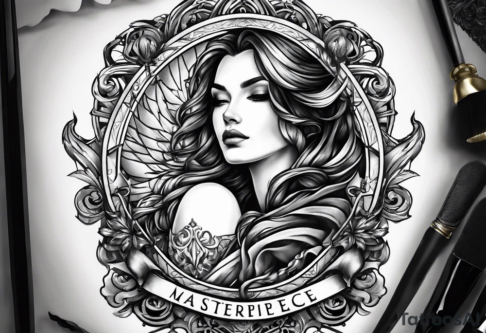 with lady juctice emblem a sword and a scale tattoo idea