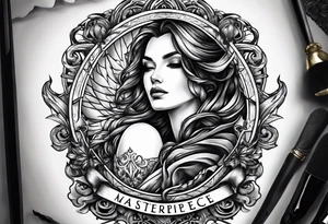 with lady juctice emblem a sword and a scale tattoo idea