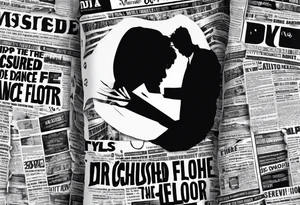 Ripped newspaper with headline saying dj crushed the dance floor. Fake newspaper Article about dj tattoo idea