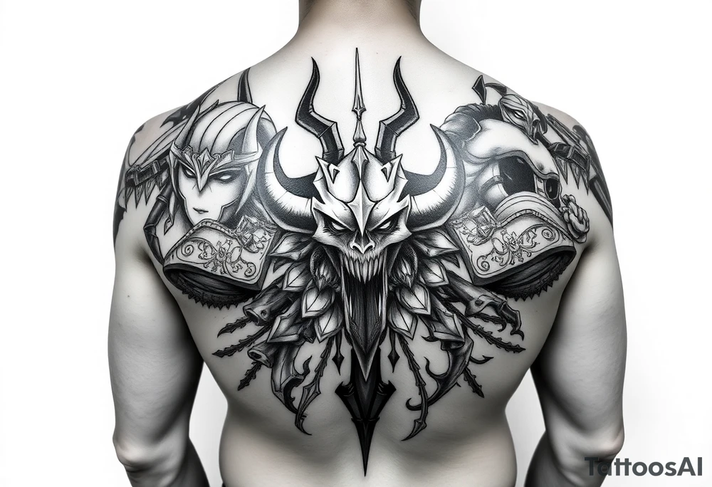 Dota 2 tattoo to fill out entire back with a lot of different heroes including pangolier tattoo idea