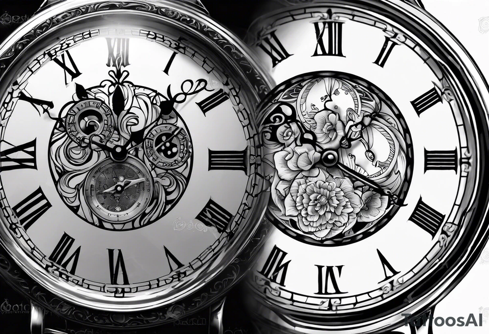 Pocket watch with chain and dates 28/08/1960-25/03/2024 tattoo idea