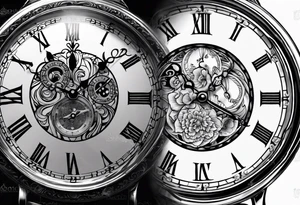 Pocket watch with chain and dates 28/08/1960-25/03/2024 tattoo idea