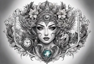 Fantasy story collage tattoo sleeve tattoo idea
