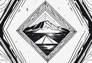 thick line art of space and nature in diamond shape tattoo idea