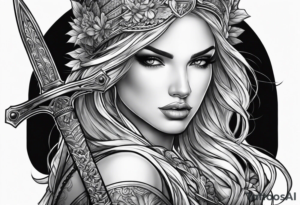 Woman holding a sword tattoo idea