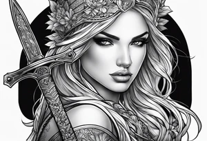 Woman holding a sword tattoo idea