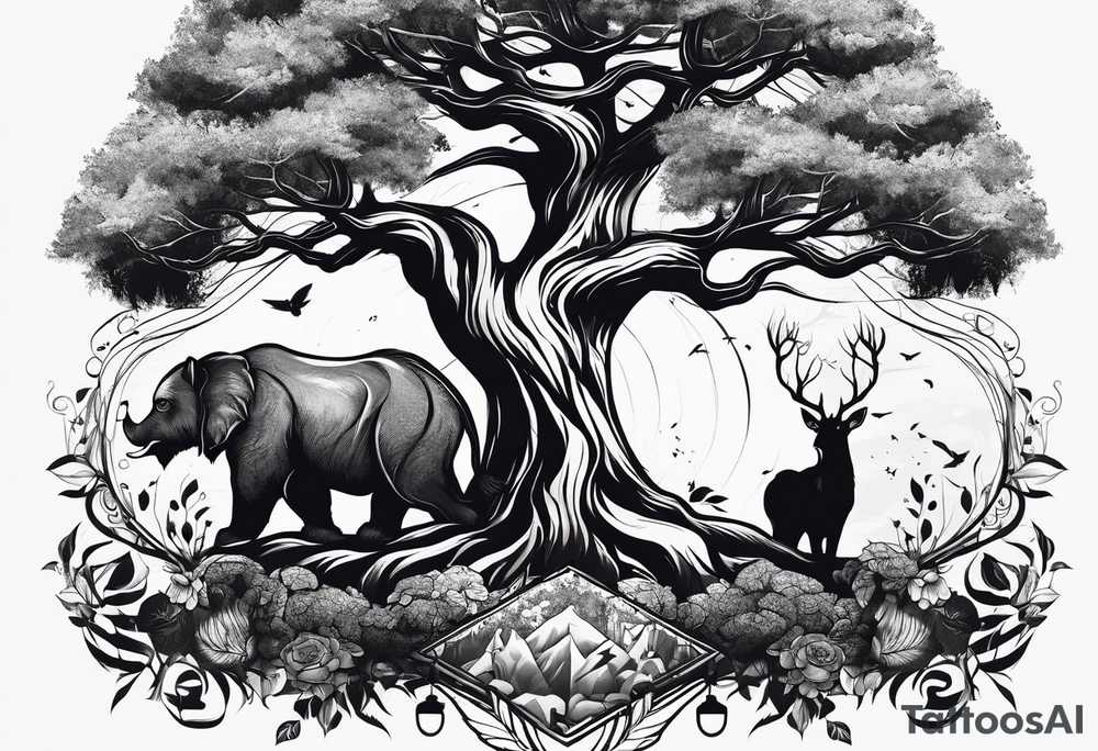 animals in trees tattoo idea