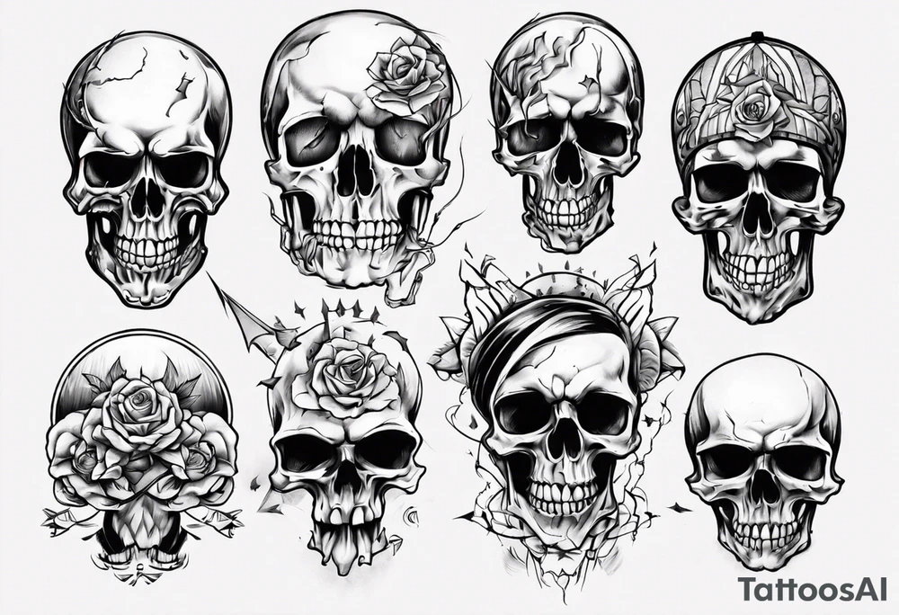 Barbd wired and skulls tattoo idea