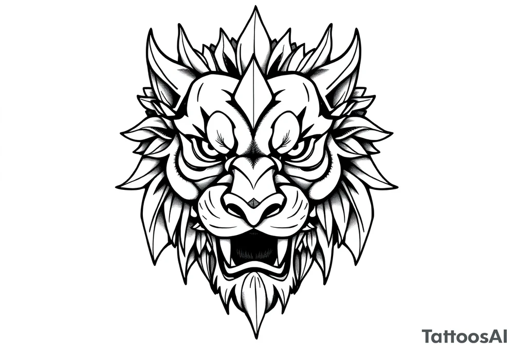 Lion dragon face tattoo idea